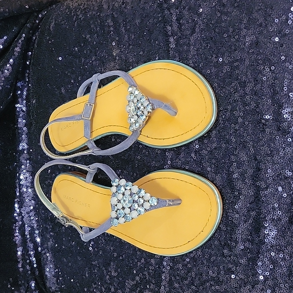 Blue Bling Leather Sandals